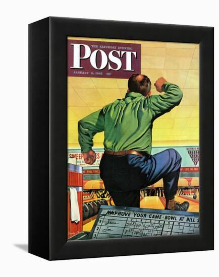 "Bowling a Split," Saturday Evening Post Cover, January 6, 1945-Stan Ekman-Framed Premier Image Canvas