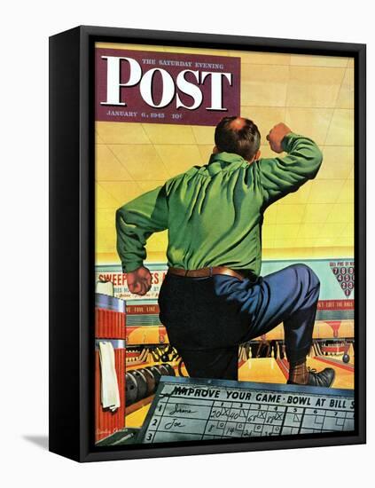 "Bowling a Split," Saturday Evening Post Cover, January 6, 1945-Stan Ekman-Framed Premier Image Canvas