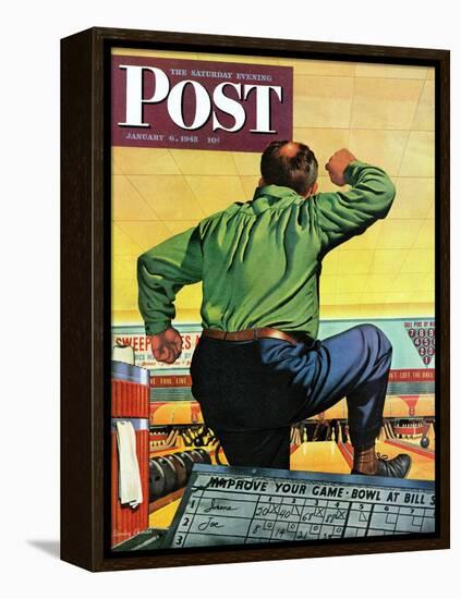 "Bowling a Split," Saturday Evening Post Cover, January 6, 1945-Stan Ekman-Framed Premier Image Canvas