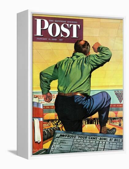 "Bowling a Split," Saturday Evening Post Cover, January 6, 1945-Stan Ekman-Framed Premier Image Canvas