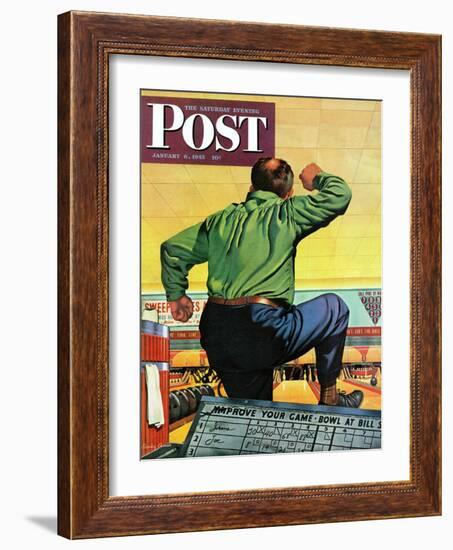 "Bowling a Split," Saturday Evening Post Cover, January 6, 1945-Stan Ekman-Framed Giclee Print