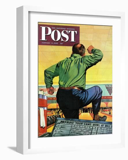 "Bowling a Split," Saturday Evening Post Cover, January 6, 1945-Stan Ekman-Framed Giclee Print