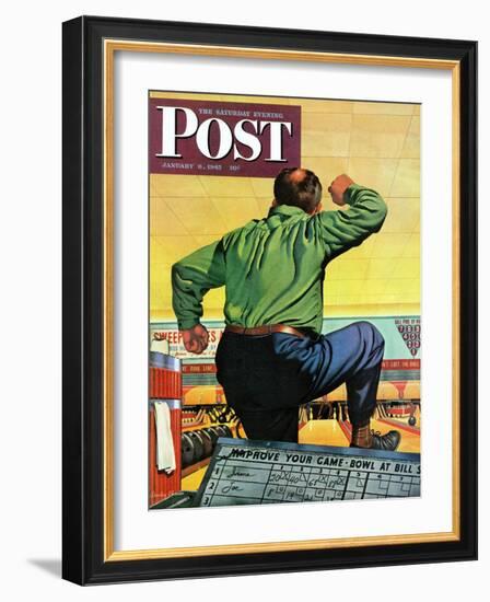 "Bowling a Split," Saturday Evening Post Cover, January 6, 1945-Stan Ekman-Framed Giclee Print