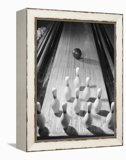 Bowling Ball Heading Toward Pins-Philip Gendreau-Framed Premier Image Canvas