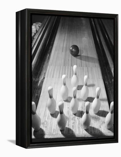 Bowling Ball Heading Toward Pins-Philip Gendreau-Framed Premier Image Canvas