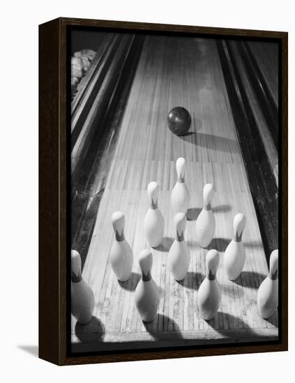 Bowling Ball Heading Toward Pins-Philip Gendreau-Framed Premier Image Canvas