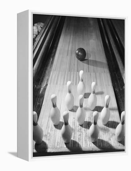 Bowling Ball Heading Toward Pins-Philip Gendreau-Framed Premier Image Canvas