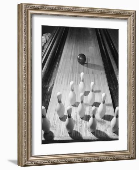Bowling Ball Heading Toward Pins-Philip Gendreau-Framed Photographic Print