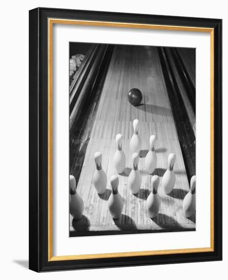 Bowling Ball Heading Toward Pins-Philip Gendreau-Framed Photographic Print