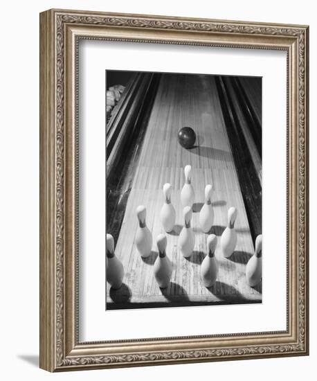 Bowling Ball Heading Toward Pins-Philip Gendreau-Framed Photographic Print