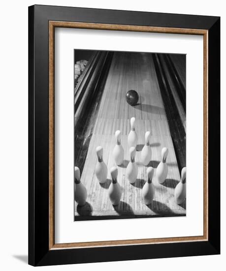 Bowling Ball Heading Toward Pins-Philip Gendreau-Framed Photographic Print