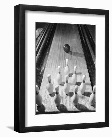 Bowling Ball Heading Toward Pins-Philip Gendreau-Framed Photographic Print