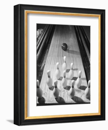 Bowling Ball Heading Toward Pins-Philip Gendreau-Framed Photographic Print