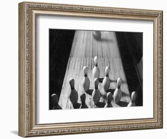 Bowling Ball Rolling Toward Pins-Philip Gendreau-Framed Photographic Print