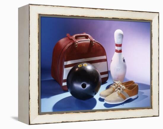 Bowling Ball with a Bowling Pin and Bowling Shoes-null-Framed Premier Image Canvas