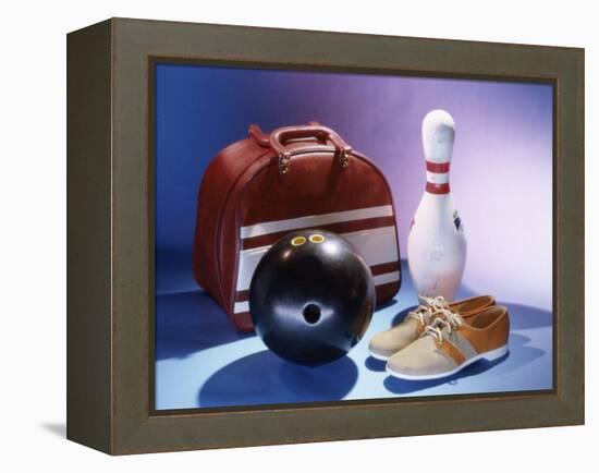 Bowling Ball with a Bowling Pin and Bowling Shoes-null-Framed Premier Image Canvas