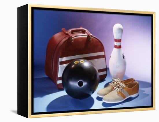 Bowling Ball with a Bowling Pin and Bowling Shoes-null-Framed Premier Image Canvas