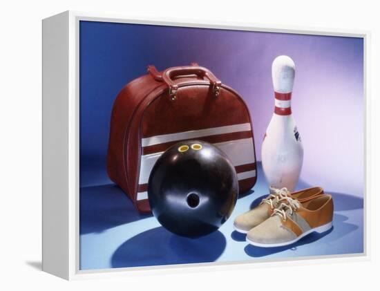 Bowling Ball with a Bowling Pin and Bowling Shoes-null-Framed Premier Image Canvas