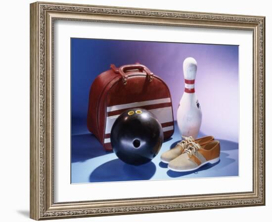 Bowling Ball with a Bowling Pin and Bowling Shoes-null-Framed Photographic Print