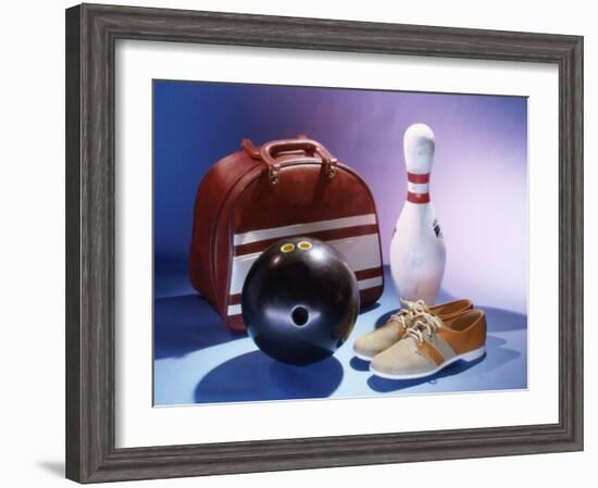 Bowling Ball with a Bowling Pin and Bowling Shoes-null-Framed Photographic Print