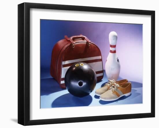 Bowling Ball with a Bowling Pin and Bowling Shoes-null-Framed Photographic Print