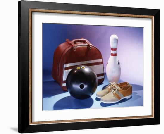 Bowling Ball with a Bowling Pin and Bowling Shoes-null-Framed Photographic Print