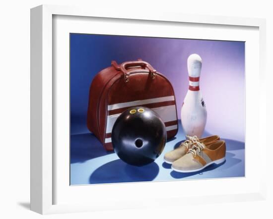 Bowling Ball with a Bowling Pin and Bowling Shoes-null-Framed Photographic Print