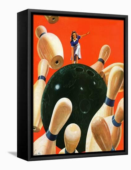 "Bowling Strike," March 15, 1941-Lonie Bee-Framed Premier Image Canvas