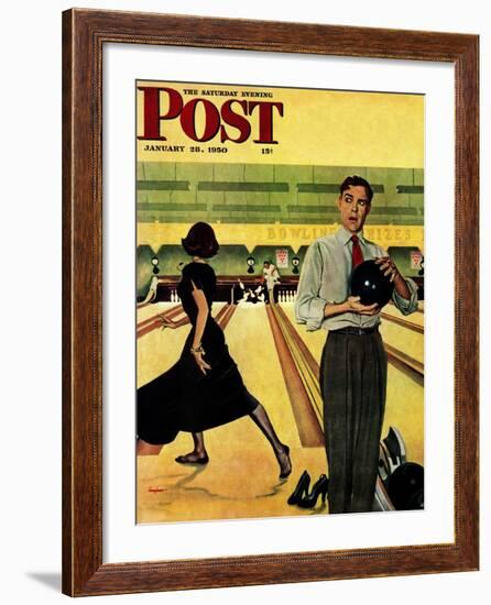 "Bowling Strike" Saturday Evening Post Cover, January 28, 1950-George Hughes-Framed Giclee Print