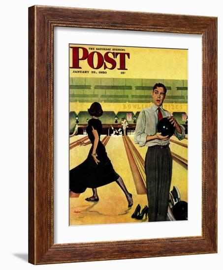 "Bowling Strike" Saturday Evening Post Cover, January 28, 1950-George Hughes-Framed Giclee Print