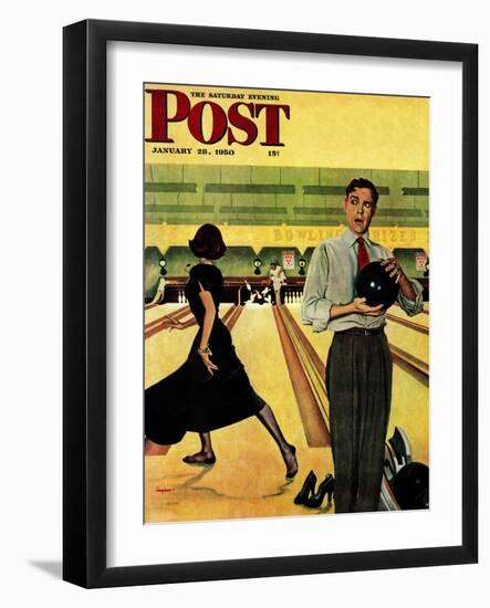 "Bowling Strike" Saturday Evening Post Cover, January 28, 1950-George Hughes-Framed Giclee Print
