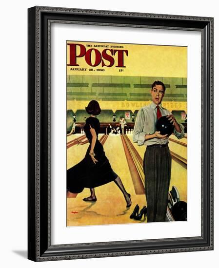 "Bowling Strike" Saturday Evening Post Cover, January 28, 1950-George Hughes-Framed Giclee Print