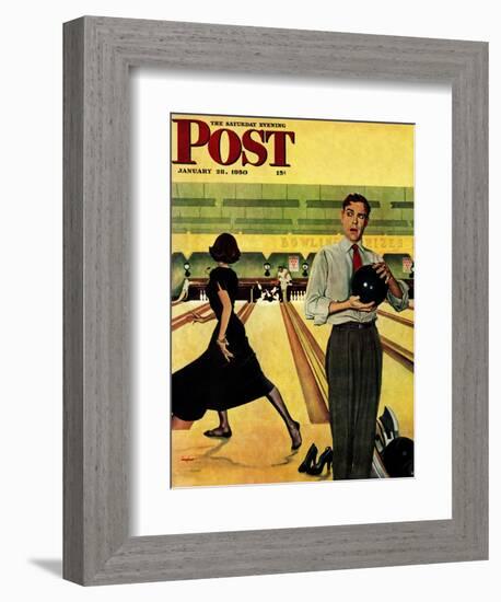 "Bowling Strike" Saturday Evening Post Cover, January 28, 1950-George Hughes-Framed Giclee Print