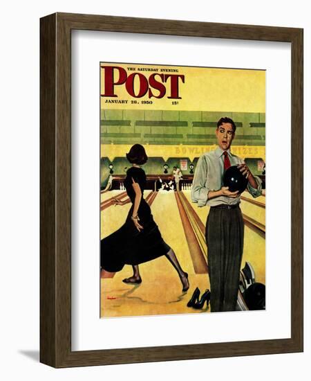 "Bowling Strike" Saturday Evening Post Cover, January 28, 1950-George Hughes-Framed Giclee Print