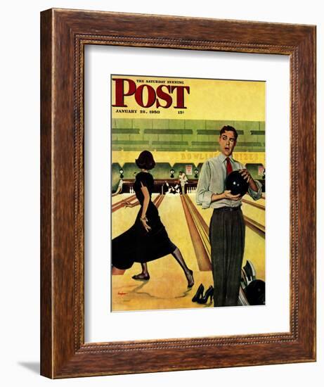 "Bowling Strike" Saturday Evening Post Cover, January 28, 1950-George Hughes-Framed Giclee Print