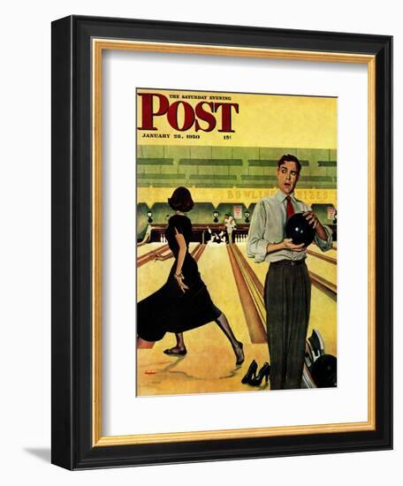 "Bowling Strike" Saturday Evening Post Cover, January 28, 1950-George Hughes-Framed Giclee Print