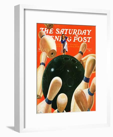 "Bowling Strike," Saturday Evening Post Cover, March 15, 1941-Lonie Bee-Framed Giclee Print