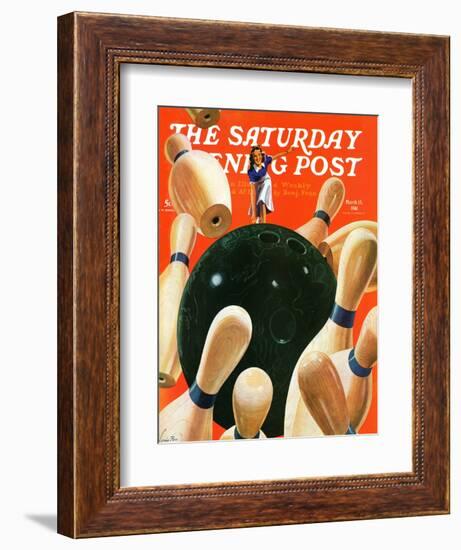 "Bowling Strike," Saturday Evening Post Cover, March 15, 1941-Lonie Bee-Framed Giclee Print