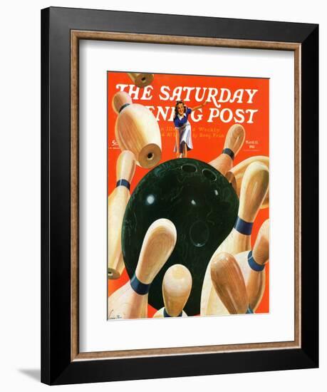 "Bowling Strike," Saturday Evening Post Cover, March 15, 1941-Lonie Bee-Framed Giclee Print