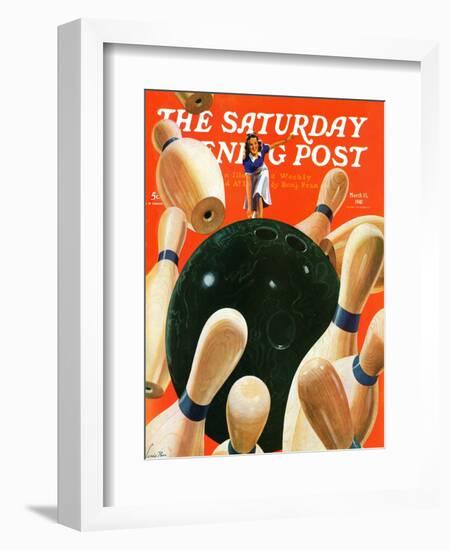 "Bowling Strike," Saturday Evening Post Cover, March 15, 1941-Lonie Bee-Framed Giclee Print