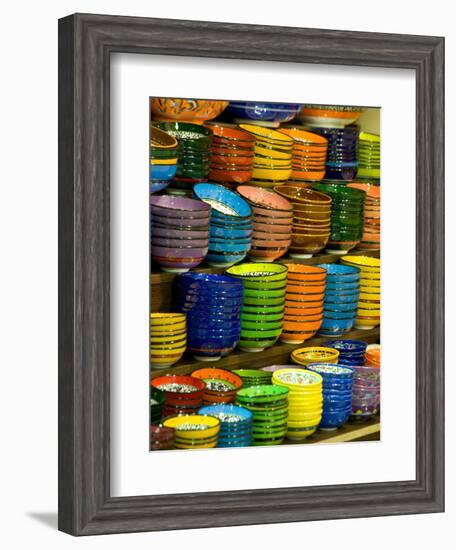 Bowls and Plates on Display, for Sale at Vendors Booth, Spice Market, Istanbul, Turkey-Darrell Gulin-Framed Photographic Print