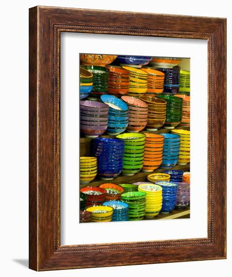 Bowls and Plates on Display, for Sale at Vendors Booth, Spice Market, Istanbul, Turkey-Darrell Gulin-Framed Photographic Print