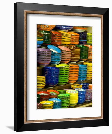 Bowls and Plates on Display, for Sale at Vendors Booth, Spice Market, Istanbul, Turkey-Darrell Gulin-Framed Photographic Print