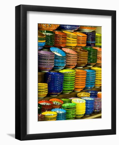 Bowls and Plates on Display, for Sale at Vendors Booth, Spice Market, Istanbul, Turkey-Darrell Gulin-Framed Photographic Print