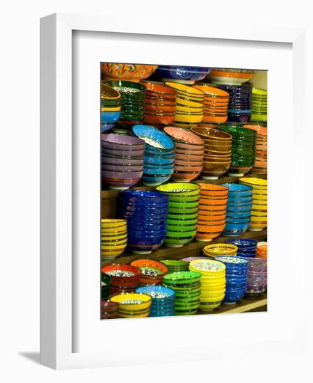 Bowls and Plates on Display, for Sale at Vendors Booth, Spice Market, Istanbul, Turkey-Darrell Gulin-Framed Photographic Print