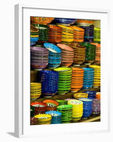 Bowls and Plates on Display, for Sale at Vendors Booth, Spice Market, Istanbul, Turkey-Darrell Gulin-Framed Photographic Print