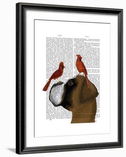 Boxer and Red Cardinals-Fab Funky-Framed Art Print