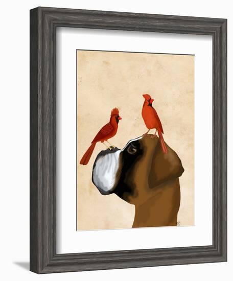 Boxer and Red Cardinals-Fab Funky-Framed Art Print