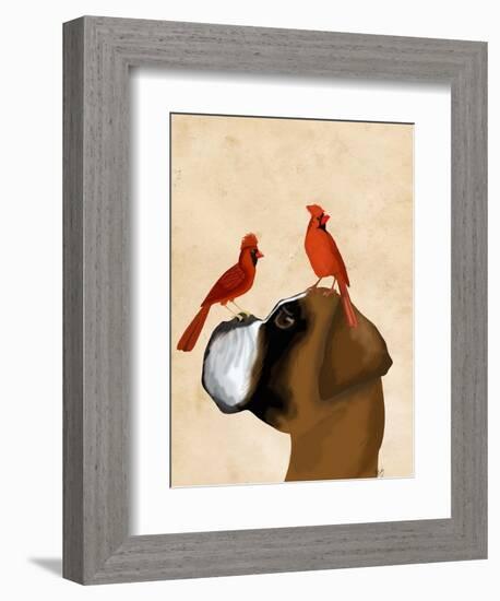 Boxer and Red Cardinals-Fab Funky-Framed Art Print