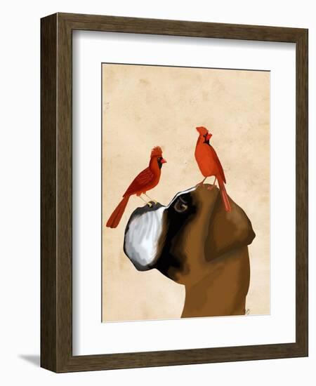 Boxer and Red Cardinals-Fab Funky-Framed Art Print